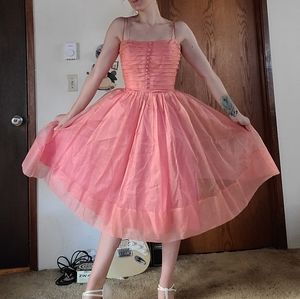 Jay Herbert pink party dress 50s true vintage KID BROKE HER LEG SALE